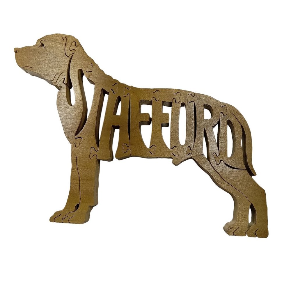 Shafford Dog Wooden Scroll Jigsaw Puzzle Figurine Wood Art USA Signed By Maker
